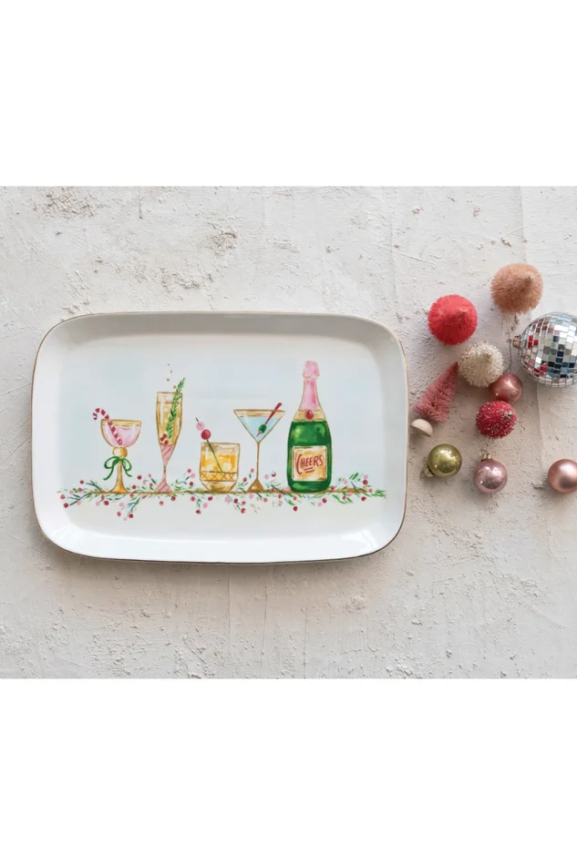 Stoneware Platter w/ Holiday Cocktails