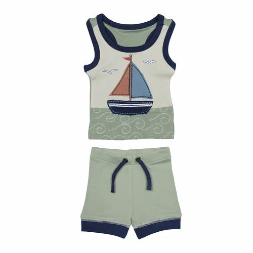 Tank + Bike Short Set – Sailboat Applique