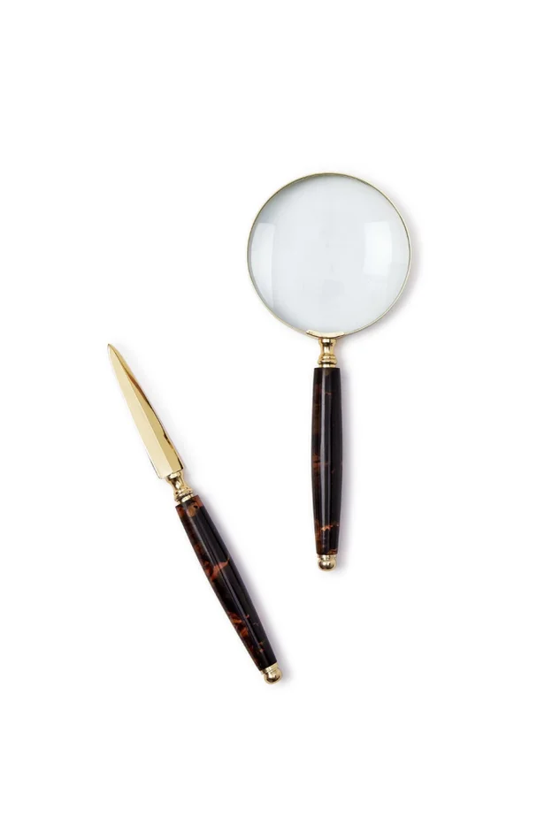 TORTOISE SWIRL MAGNIFIER AND LETTER OPENER SET