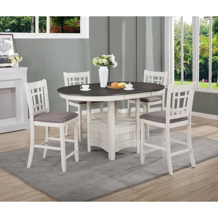 Ursulina Chalk Gray Modern Oval Extendable Counter Height Set