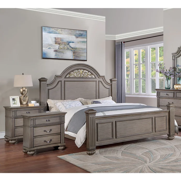 Vame 3-Piece Traditional Grey Wood Poster Bedroom Set With Two Nightstands by Furniture of America