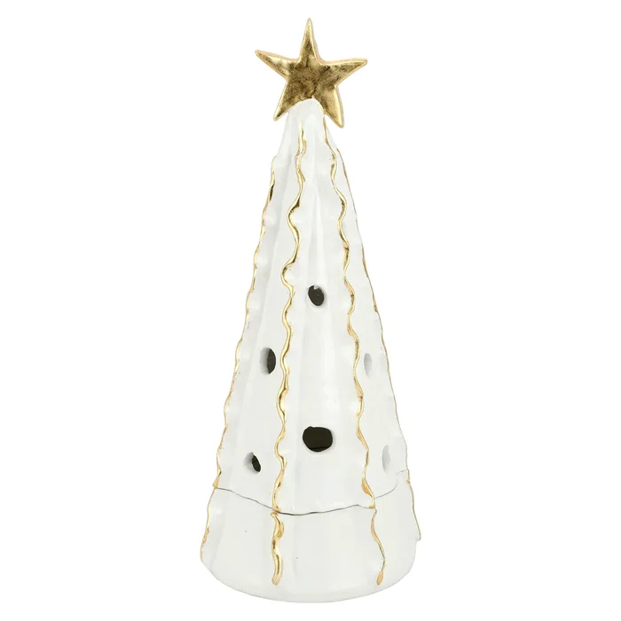 Vietri Foresta White Large Tree With Ribbon & Gold Star