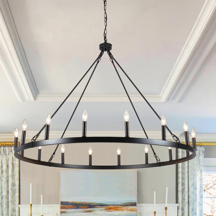 Vyolette 16-Light 47 in. Large Modern Farmhouse Candle Wagon Wheel Chandelier for Living Room