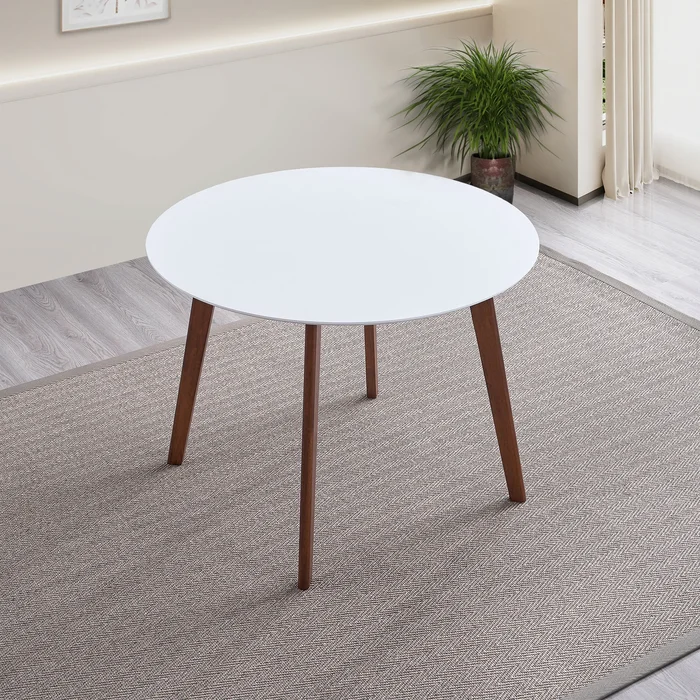 Waleska Contemporary Solid Wood White Top Round Dining Table