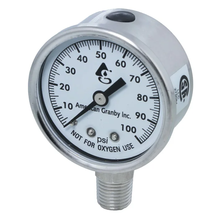 Water Pressure Gauge 100 PSI, 1/4″ MPT, 2.0″ Plastic Dial, Lower Mount, SS Case