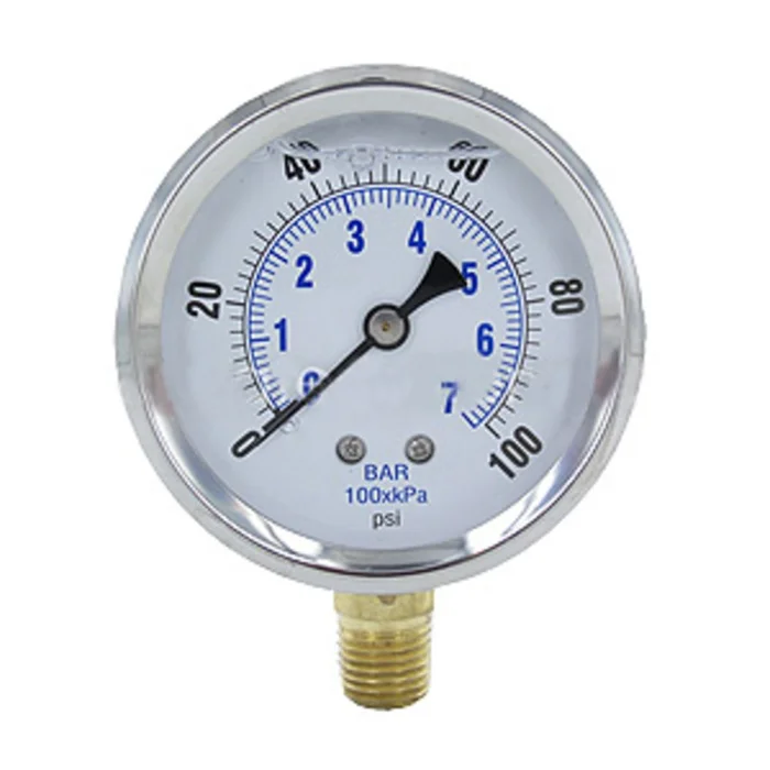 Water Pressure Gauge 100 PSI, 1/4″ MPT, 2.5″ Plastic Dial, Lower Mount, SS Case