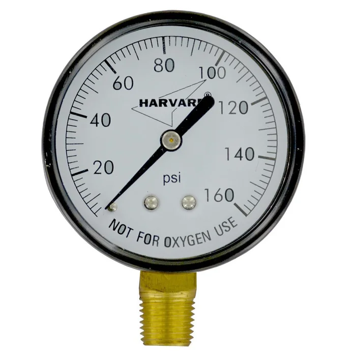 Water Pressure Gauge 160 PSI, 1/4″ MPT, 2.5″ Glass Dial, Lower Mount, Black Steel Case
