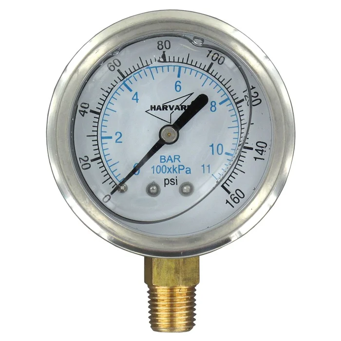 Water Pressure Gauge 160 PSI, 1/4″ MPT, 2.5″ Plastic Dial, Lower Mount, SS Case