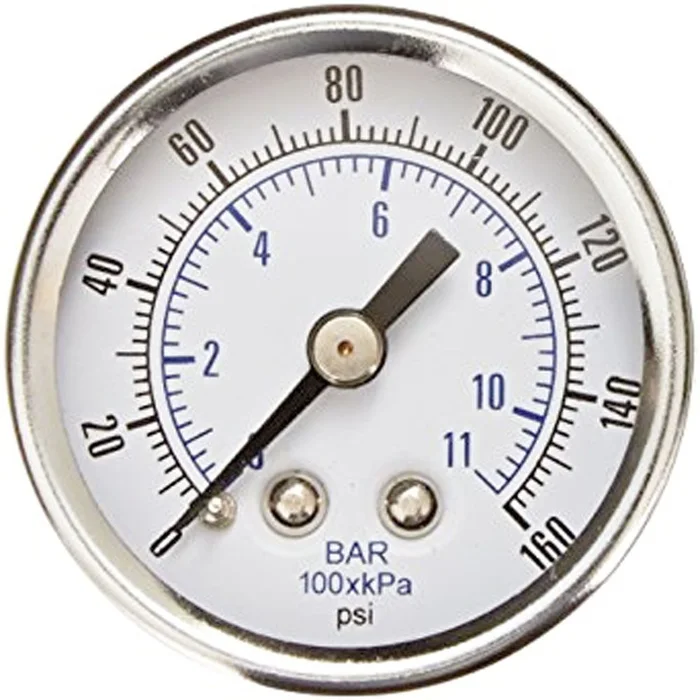 Water Pressure Gauge 160 PSI, 1/8″ MPT, 1.5″ Glass Dial, Center Mount, Stainless Steel Case