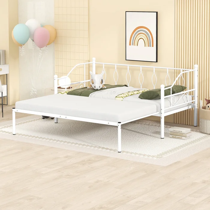 White Twin Size Metal Daybed with Trundle