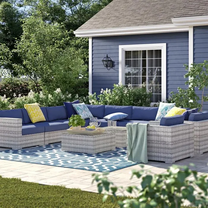 Wicker/Rattan 11 piece sectional Seating Group with Sunbrella Cushions