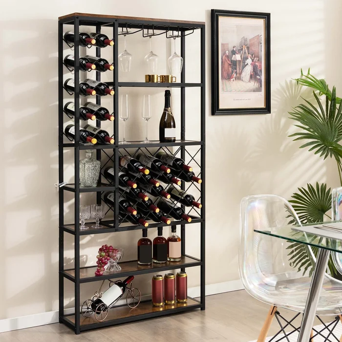Wine Rack Multi-purpose Freestanding Bakers Rack with Glass Holder