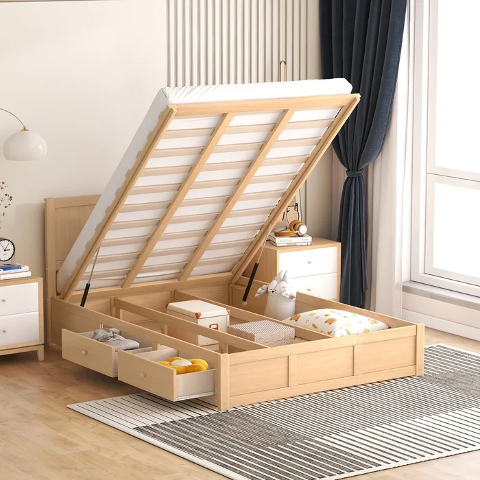 Wood Platform Bed with Underneath Storage and 2 Drawers