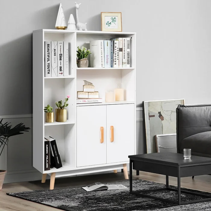 Wood Storage Cabinet Free Standing Pantry Cabinet Display Bookcase