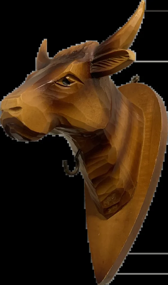 Wooden Carved Bull Wall Hook