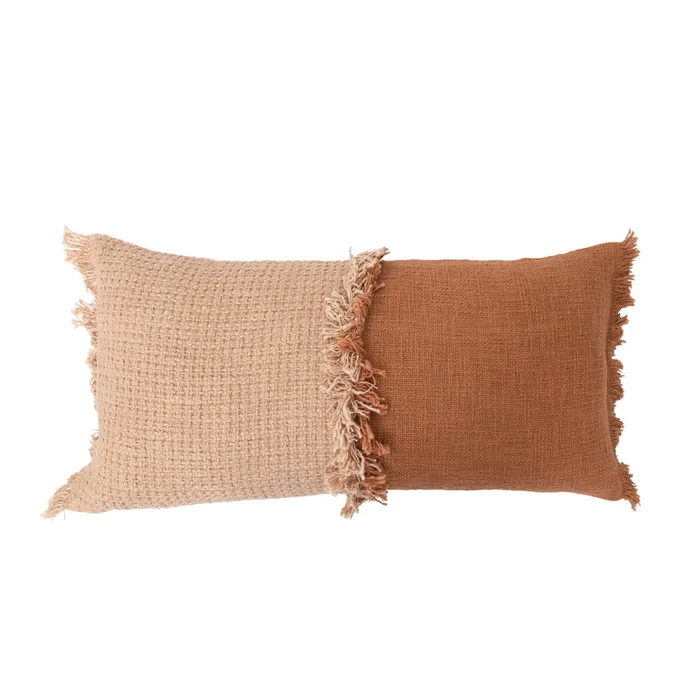 Woven Cotton Lumbar Pillow, Pink and Rust