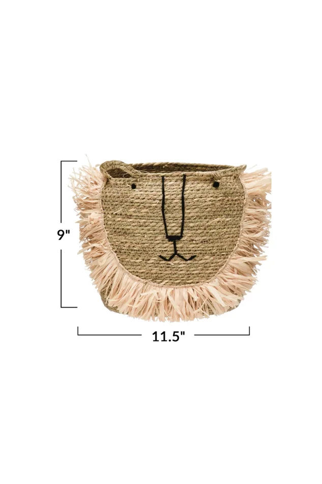 WOVEN SEAGRASS LION BASKET W/HANDLES SM(11 1/2 X 9)