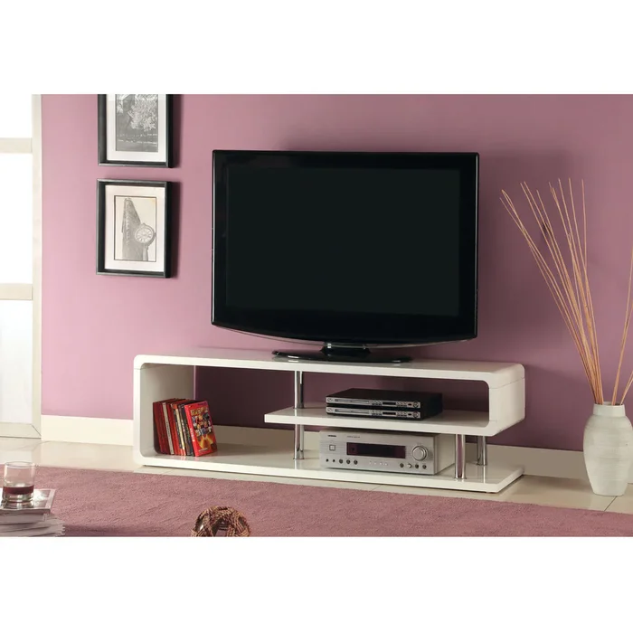 Xese Transitional White 55-inch Wood 2-Shelf TV Console by Furniture of America