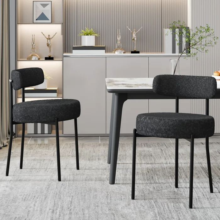 XINMICS Upholstered Boucle Dining Chairs with Black Metal Legs