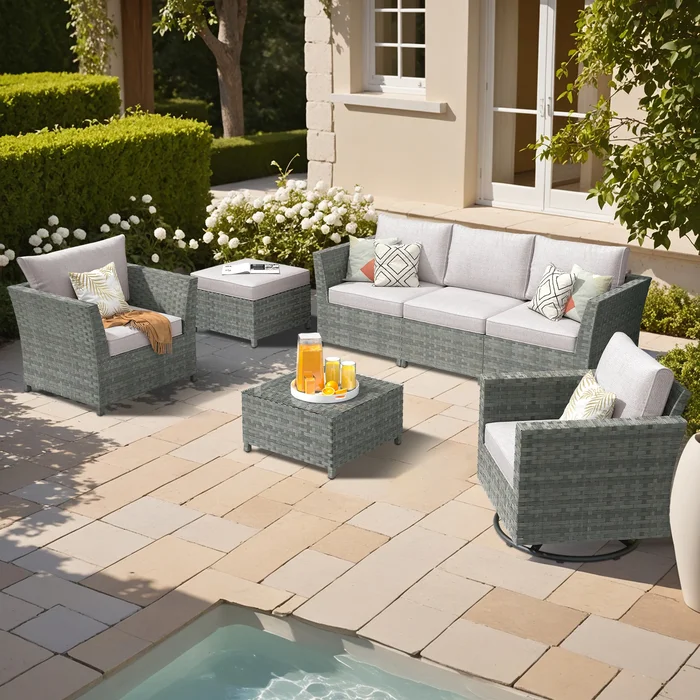 XIZZI 7-piece Outdoor Patio Furniture Rattan Wicker Conversation Set