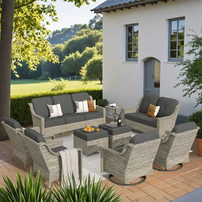 XIZZI 9-piece Outdoor Patio Furniture Conversation Set with Swivel Chair