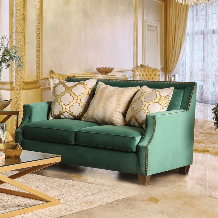 Yaur Transitional Green Fabric Sloped Arms Loveseat by Furniture of America