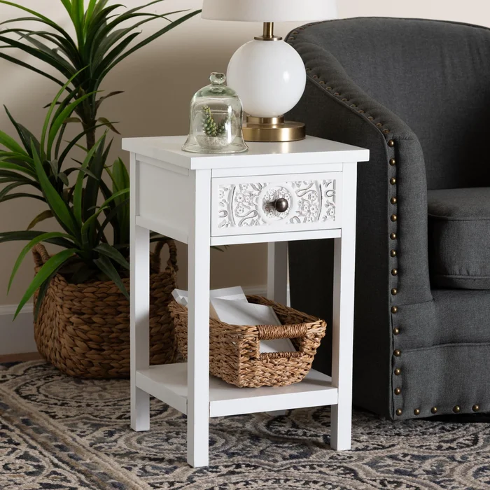 Yelena Classic and Traditional White Finished Wood 1-Drawer End Table