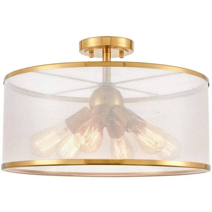 Yusi Modern Gold Drum Ceiling Light Organza Lamp Shade 6-Light – Natural Brass