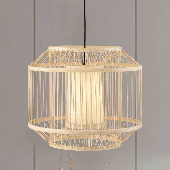 Yvette Natural Wood 1-Light Rattan Cage Pendant Light