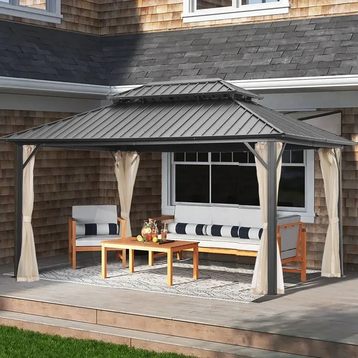 Zenova 12 Ft Steel Patio Gazebo With Mosquito Net